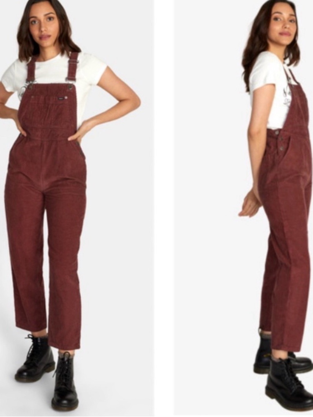 RVCA Women's Cotton Corduroy Overalls in Rust Brown
